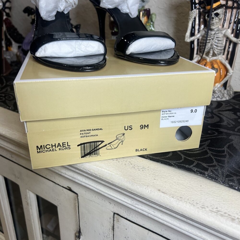 MICHAEL KORS Ava Black Patent Leather Strappy Sandal Size 7M And 9M Available - Picture 3 of 7